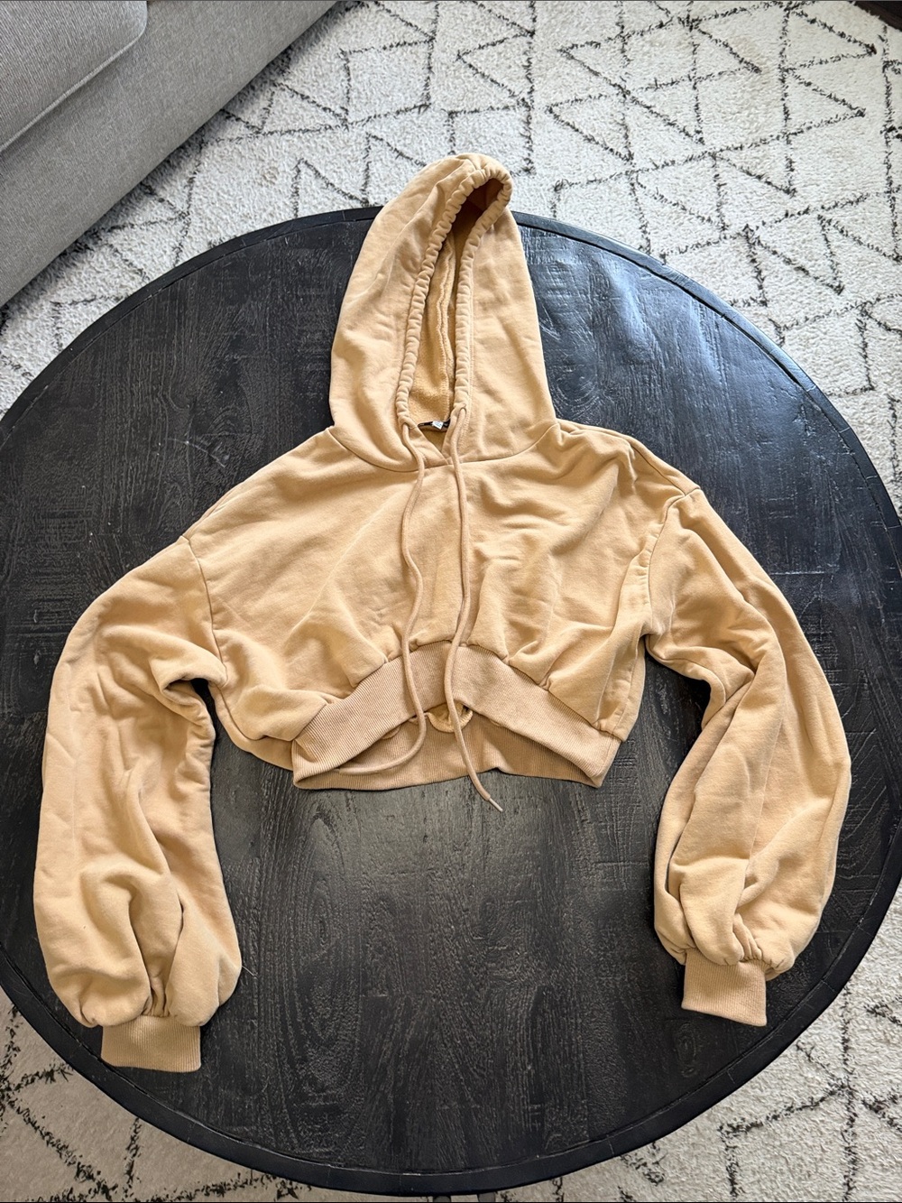Fashion Nova Cropped Hoodie in Beige Tan